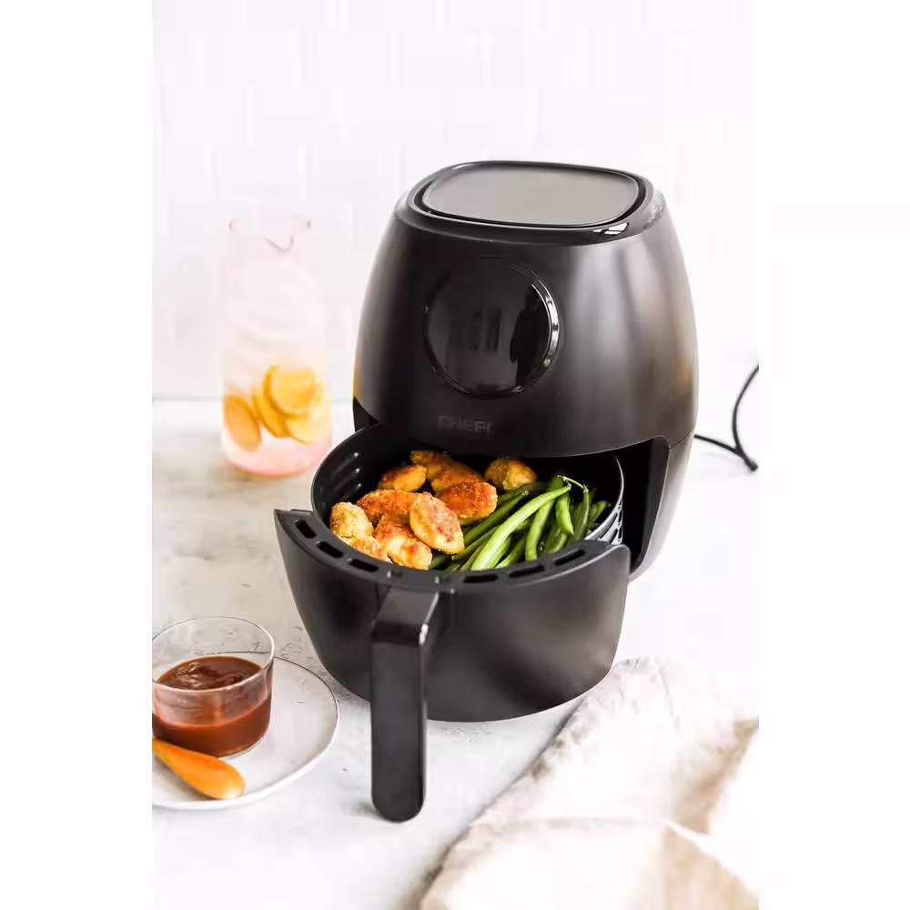 Chefman 3.6 qt. Black Air Fryer with User-Friendly Touch Screen, 60 Minute Timer and Auto Shutoff, Nonstick Basket, and Cookbook
