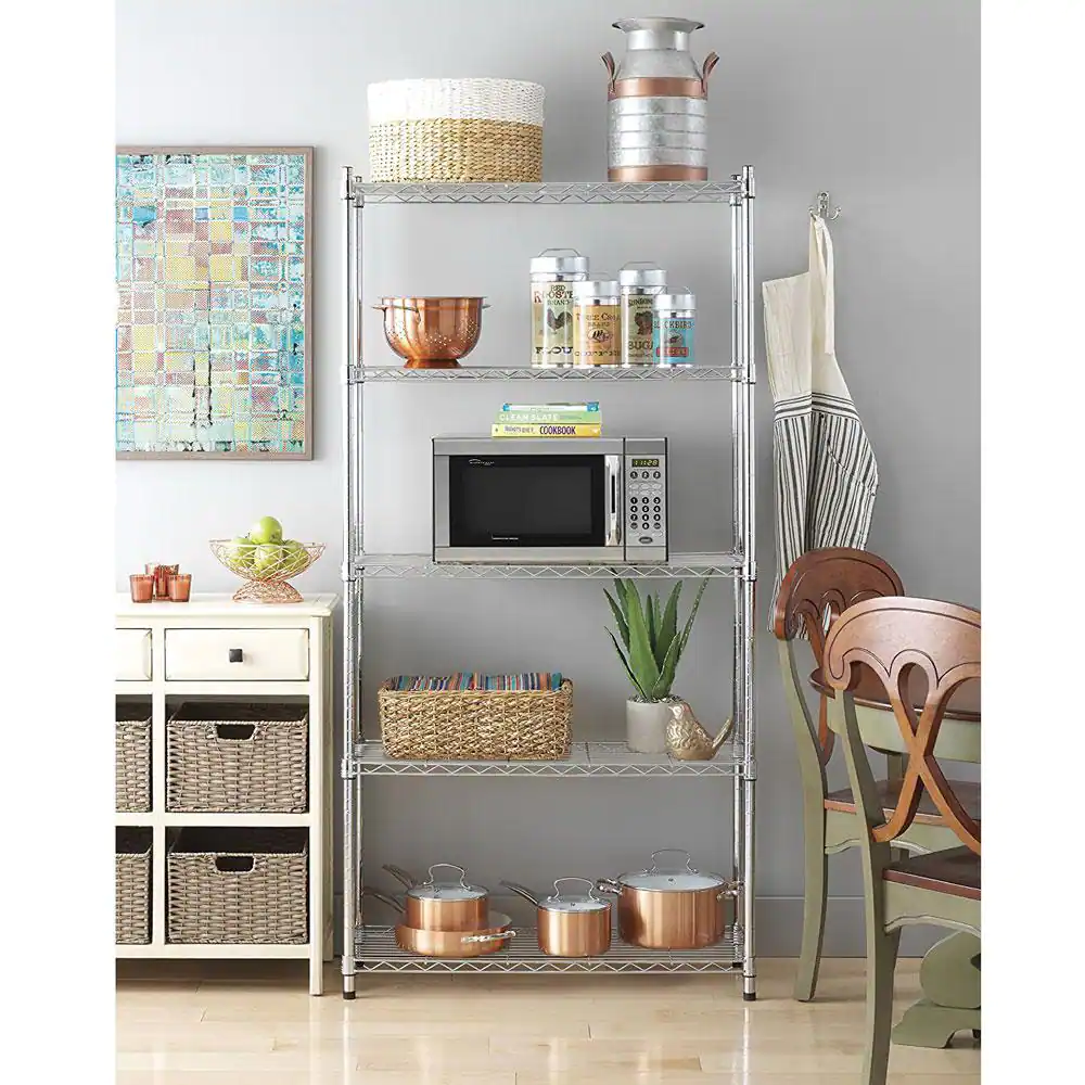 None Chrome 5-Tier Heavy Duty Metal Freestanding Garage Storage Shelving Unit (13.78 in. W x 70.87 in. H x 35.43 in. D)