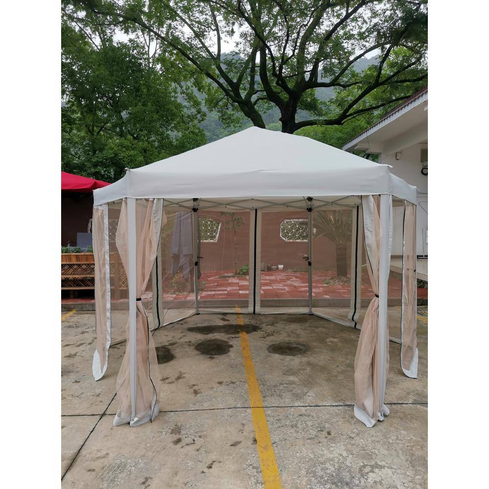 None 13 ft. W x 13 ft. D x 9.2 ft. H Pop-Up Outdoor Hexagonal Tent 6 Sided with Strong Steel Frame Storage Bag