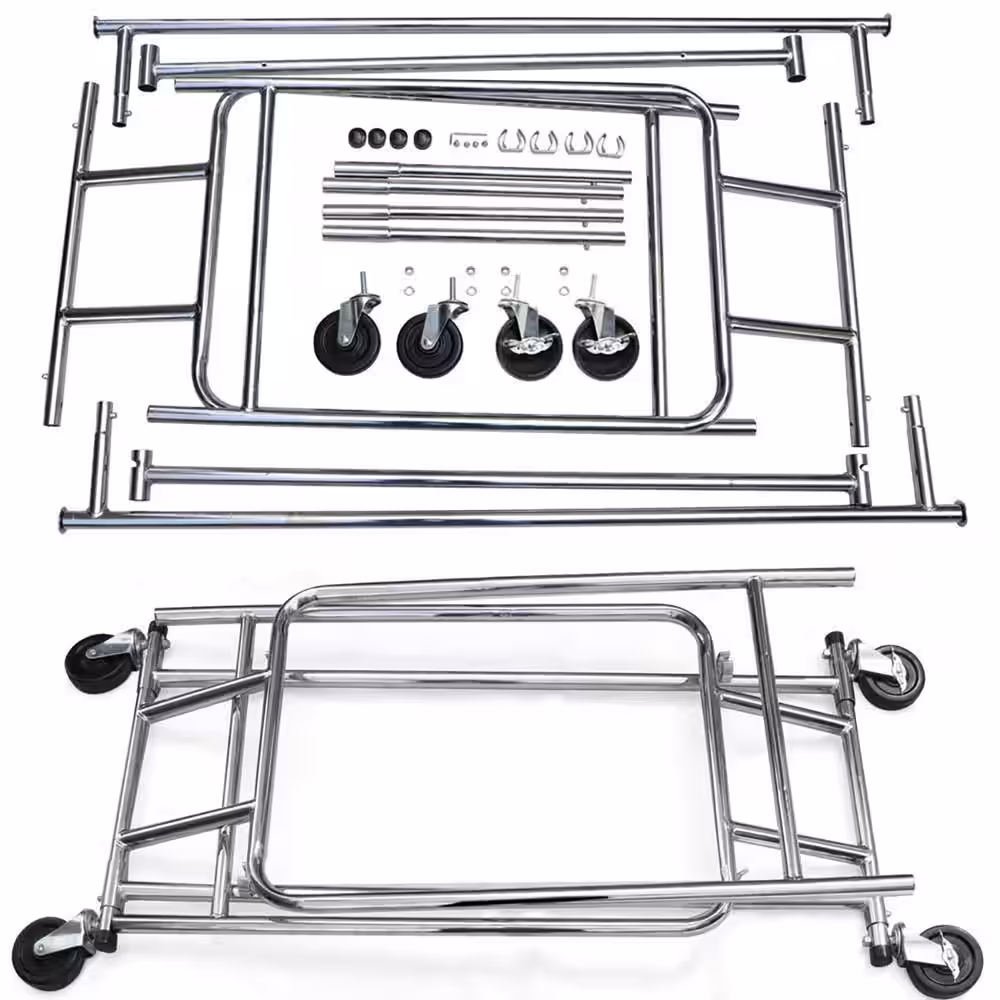 None Silver Iron Garment Clothes Rack Double Rods 50 in. W x 65 in. H