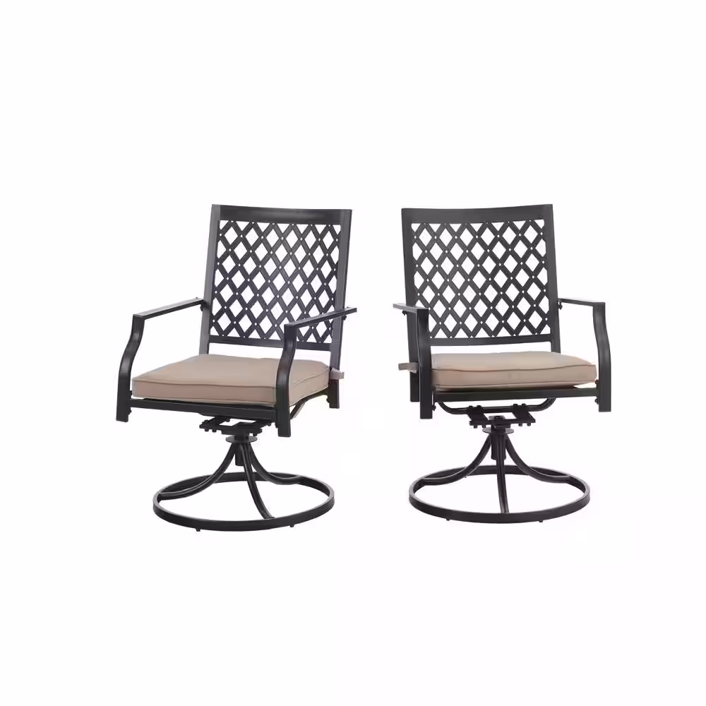 None 9-Piece Metal Patio Outdoor Dining Set with Extensible Table and Elegant Swivel Chair with Beige Cushion