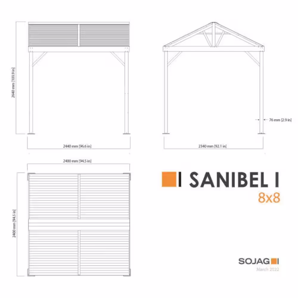 Sojag Sanibel I 8 ft. x 8 ft. Light Grey Rustproof Aluminum Framed Gazebo