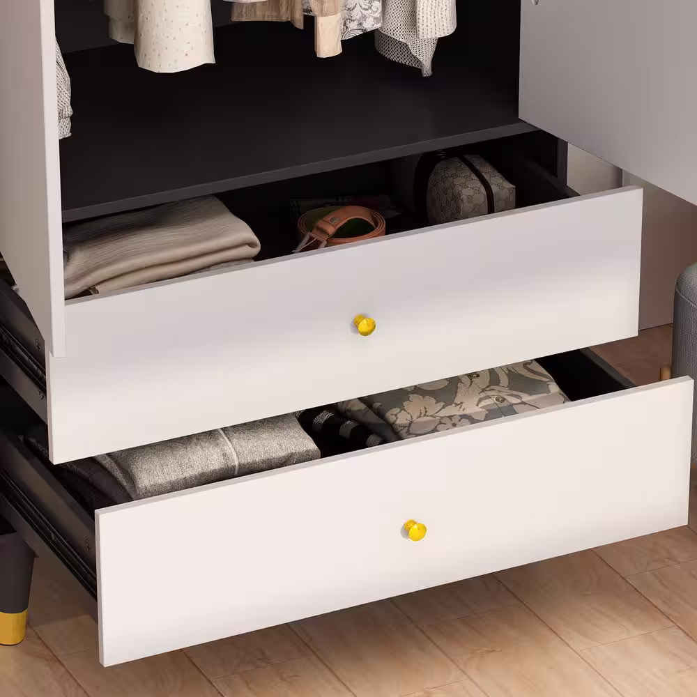 None Gray Armoire with 2-Drawers, Hanging Rod and Gold Metal Handles 70.9 in. H x 19.1 in. W x 31.5 in. D