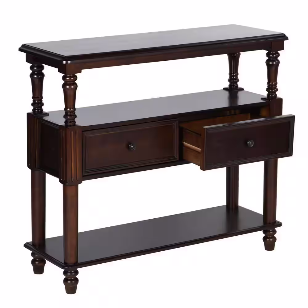 None Lyting 39.4 in. Brown Rectangle Wood Console Table with 2-Drawers
