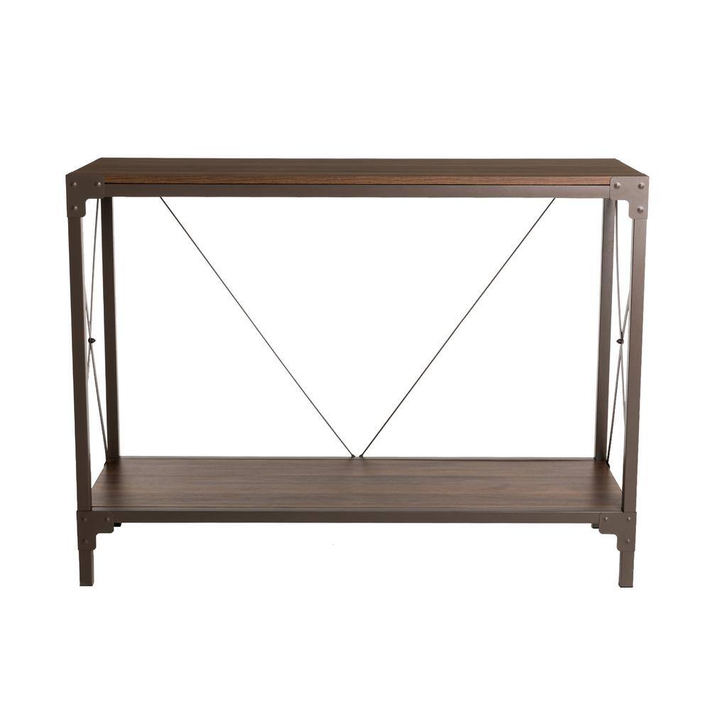 Glitzhome 43.25 in. L Rectangle Brown Modern Industry Metal/Wooden Console Table - Walnut Melamine