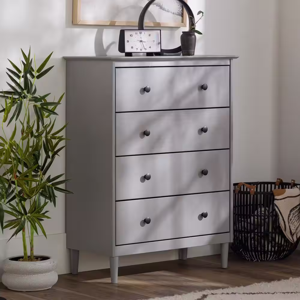 Welwick Designs 4-Drawer Grey Solid Wood Modern Transitional Framed Dresser (40 in. H x 30 in. W x 16 in. D)
