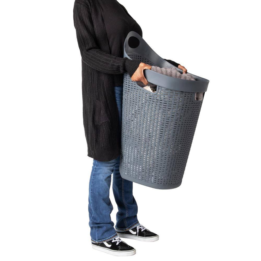 Mind Reader Basket Collection Mobile Laundry Hamper, 60 Liter (15kg/33 lbs.) Capacity Cut Out Handle, Castor Wheels, Grey