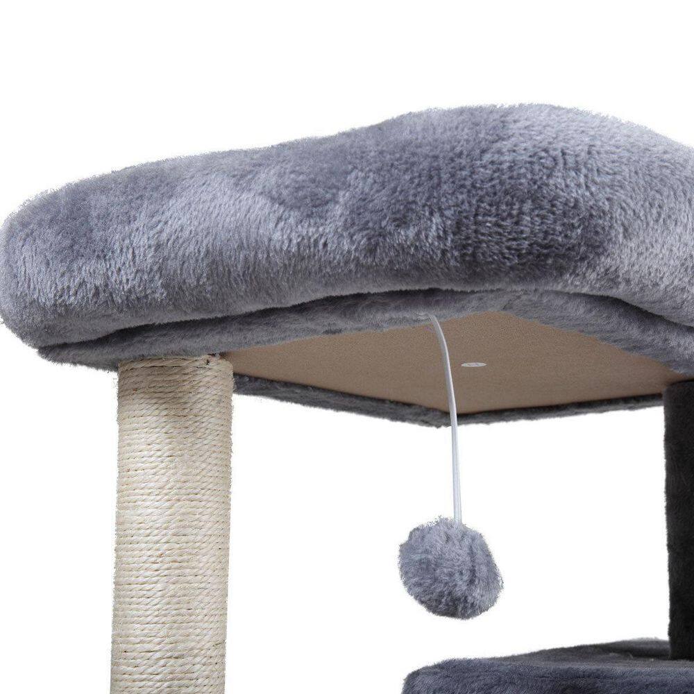 None Double-Layer Cat Tree with Cat House and Ladder - Light Gray