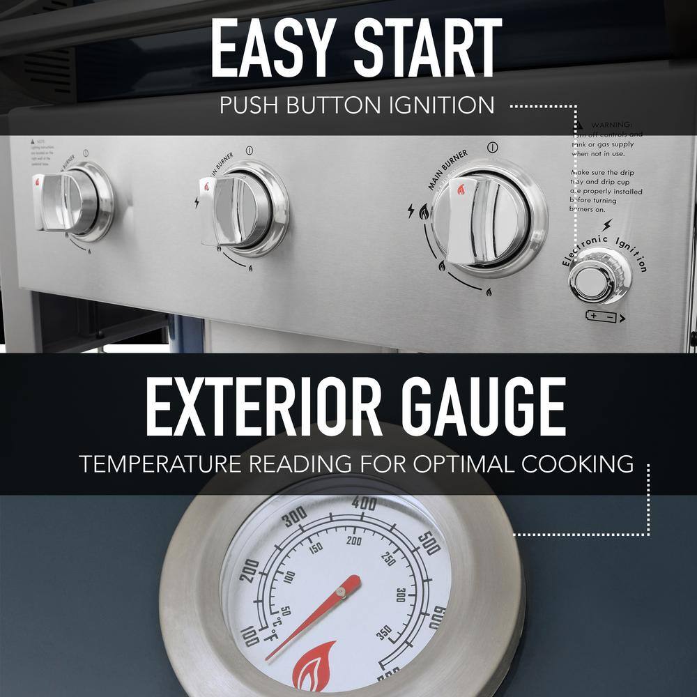 PERMASTEEL 3-Burner Pedestal Propane Gas Grill in Azure with Side Hooks