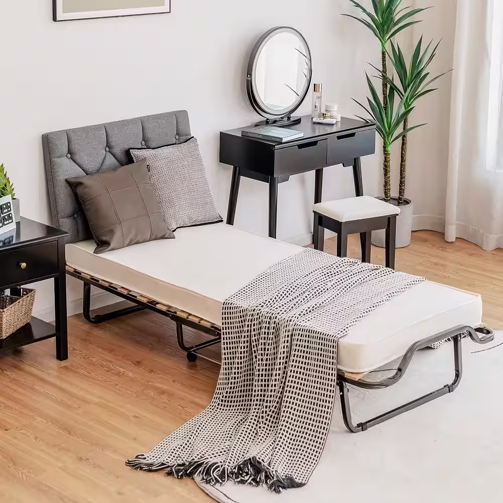 Costway Folding Bed with Memory Foam Mattress Dust-Proof Bag Rollaway Metal Bed Sleeper Made in Italy
