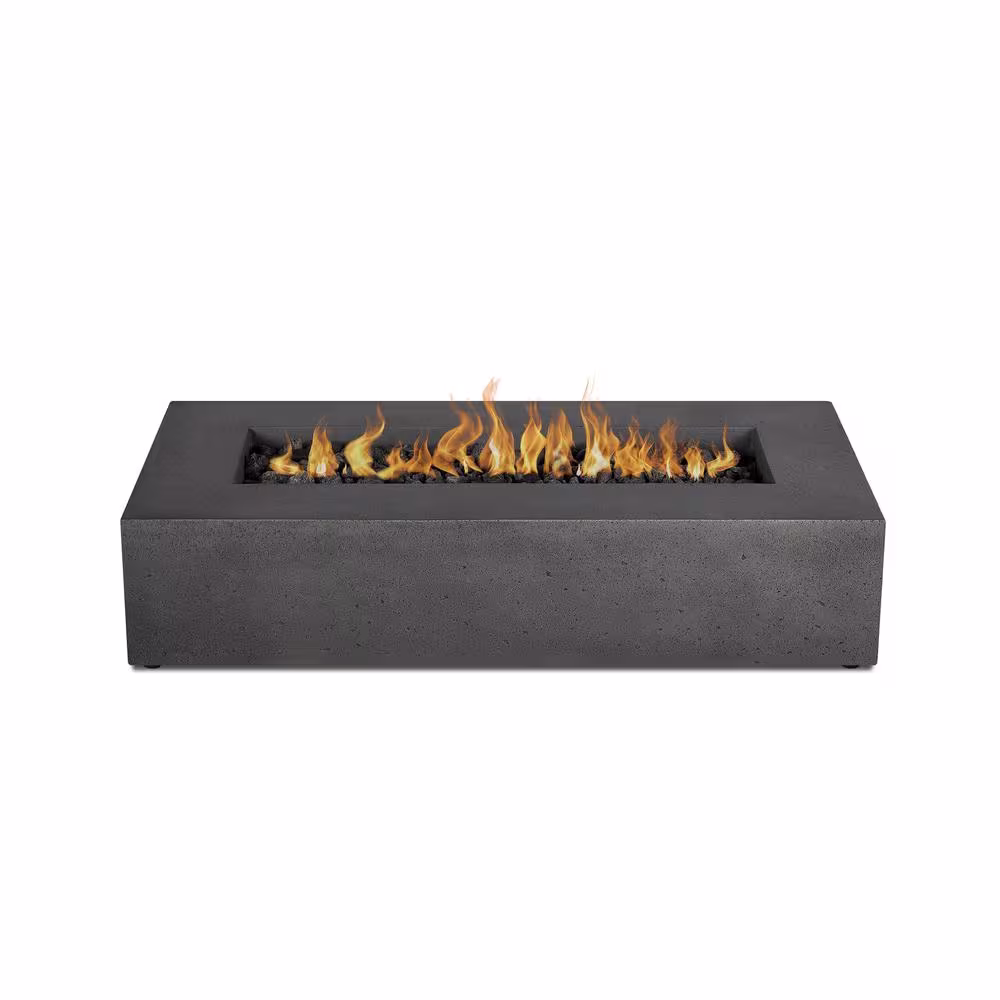 None Brookhurst 56 in. W x 13 in. H Outdoor GFRC Liquid Propane Fire Pit in Carbon with Lava Rocks