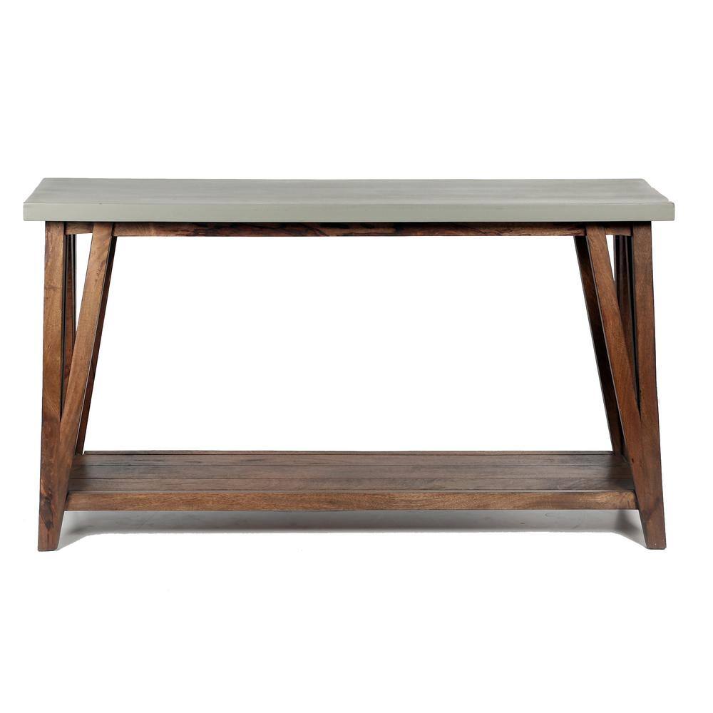 Alaterre Furniture Brookside 52 in. Light Gray/Brown Rectangle Wood Console Table with Concrete-Coating