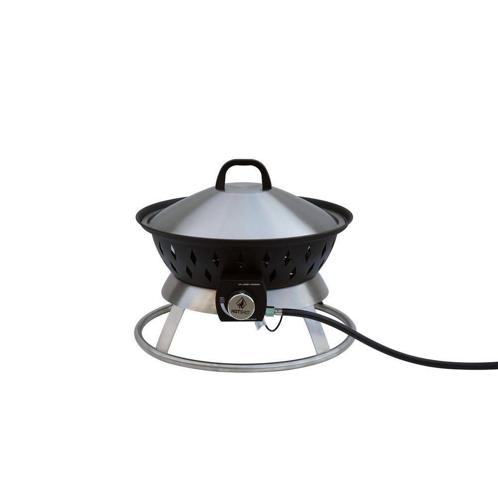 HotShot Portable 20 in. x 15.75 in. Round Steel Propane Gas Fire Pit with Twist-Lock and Carry Lid in Denali Black
