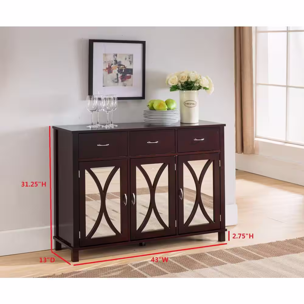 Signature Home SignatureHome Rectangle shape Espresso Odilon 3-Door Accent Buffet Cabinet Top Wood Console Table Dimensions:43Wx13Lx31H