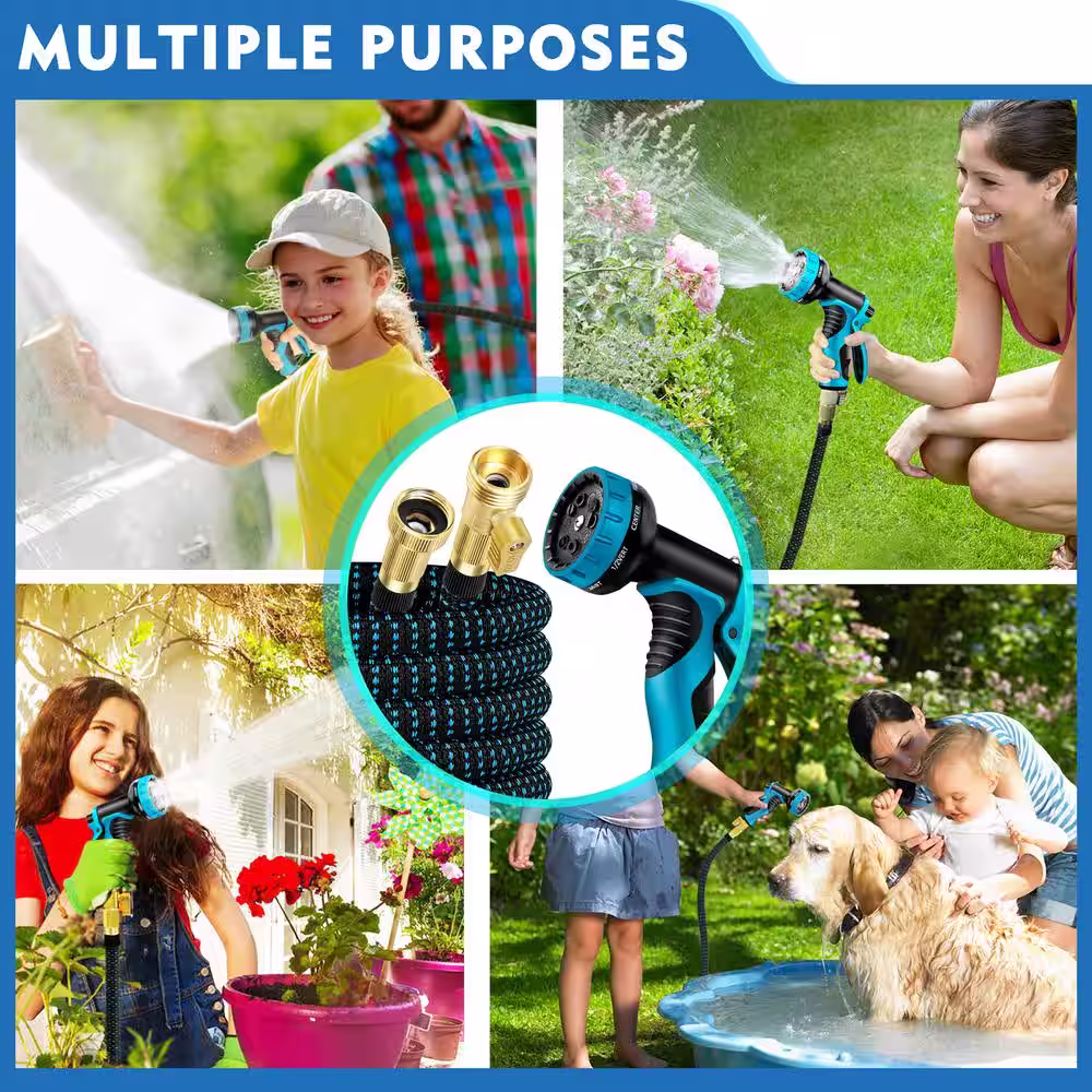 None 3/4 in. 100 ft. Expandable Garden Hose Flexible Water Hose with 10 Function Nozzle Durable 3750D Water Hose