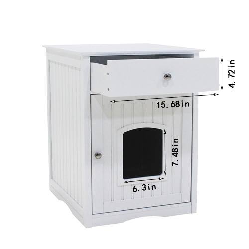 None Cat Litter Box Enclosure Hidden Litter Box Furniture Cabinet Cat House Side Table Large Pet Crate Nightstand in White
