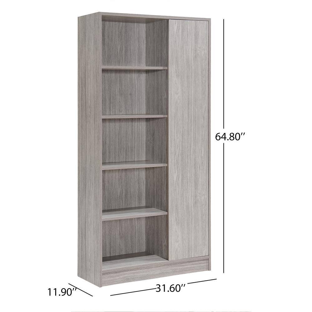 Noble House Brenda 47.24 in. Rectangular Grey Oak Wood 1-Drawer Desk with Bookcase