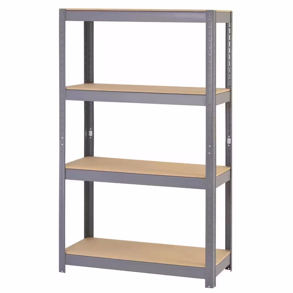 None Gray 4-Tier Tab-In-Slot Garage Storage Shelving Unit (36 in. W x 16 in. D x 60 in. H)