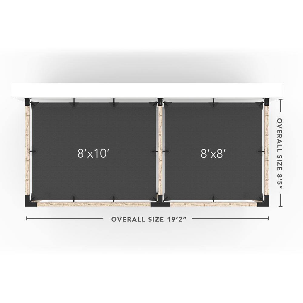 TOJA GRID 8 ft. L x 18 ft. W Double Wall Mount Pergola Kit with 2 Denim Shade Sails, 4x4 Wood