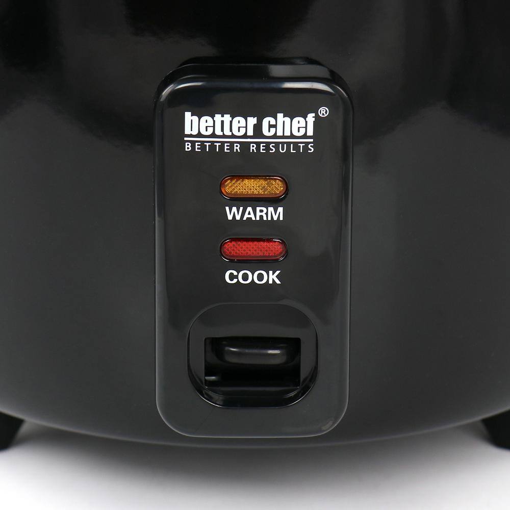 Better Chef 8 Cup Automatic Rice Cooker in Black With Rice Paddle and Measuring Cup