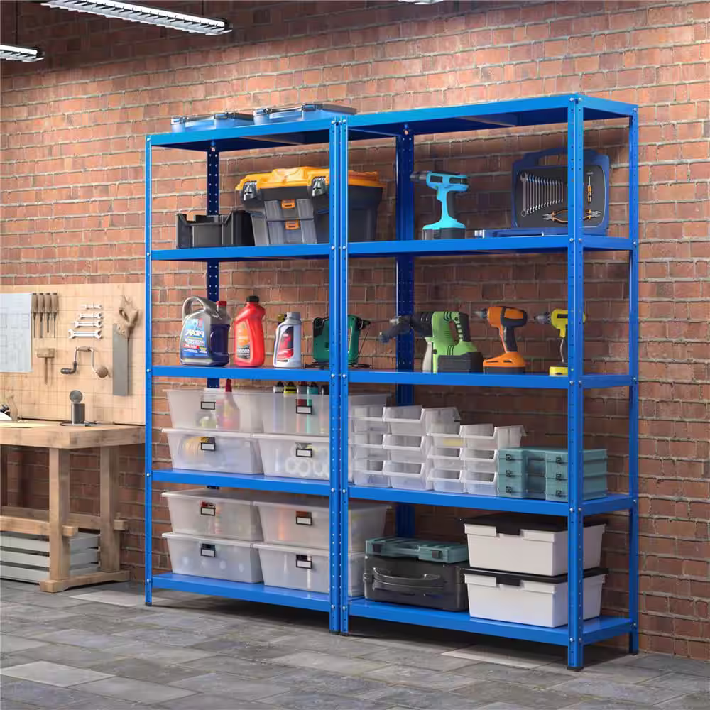Costway 4-Piece 5-Tier Metal Shelving Unit Adjustable Heavy-Duty Utility Storage Rack Blue