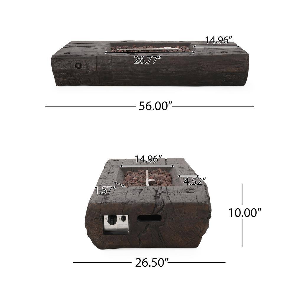 Noble House Barnes Brown Wood Stone Fire Pit (No Tank Holder)