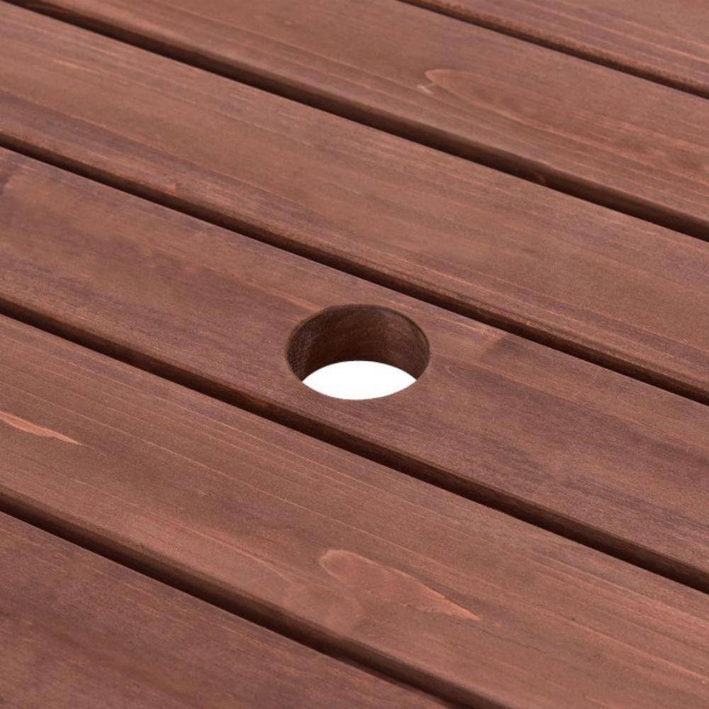 Alpulon 6-Person Patio Wood Picnic Table Beer Bench Set with Umbrella Hole