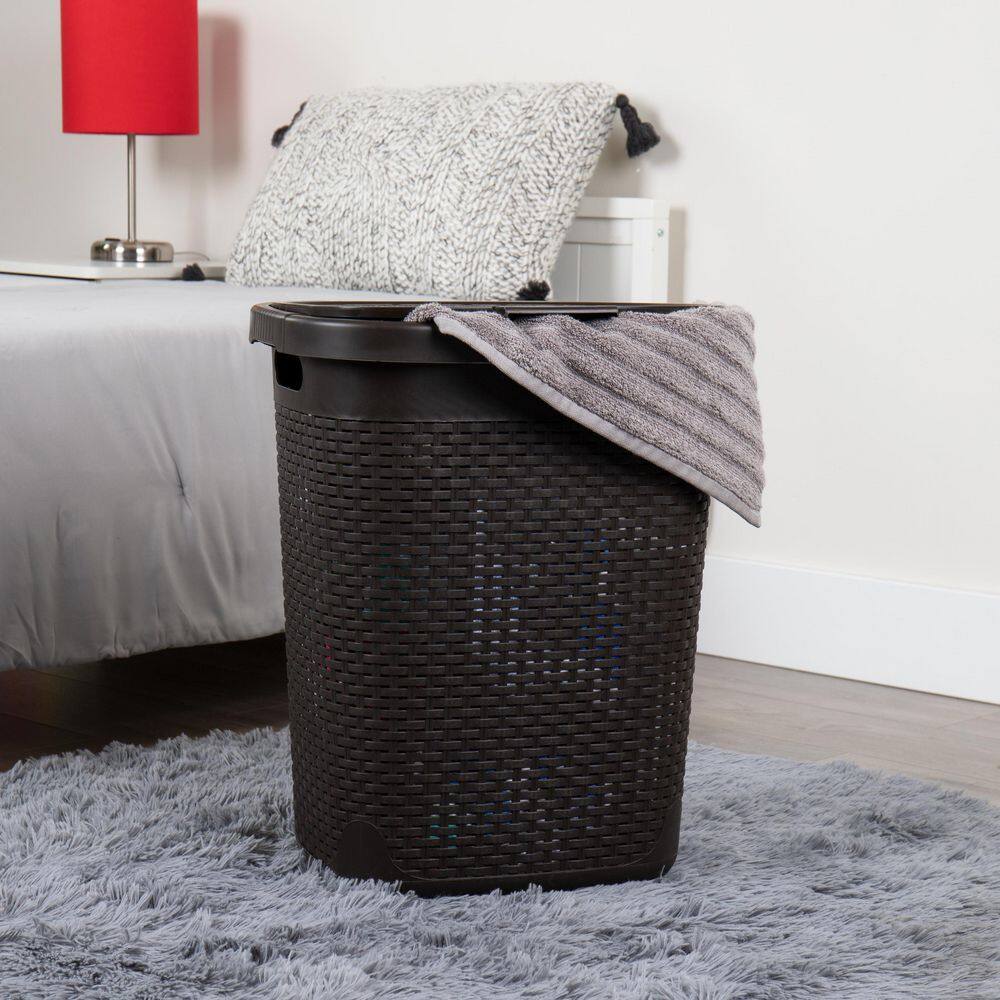 Mind Reader Basket Collection, Slim Laundry Hamper, 50 Liter (15kg/33lbs) Capacity, Attached Hinged Lid, Set of 2, Brown