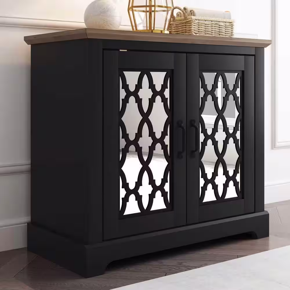 GALANO Heron Black with Knotty Oak Accent Cabinet with 2 Doors