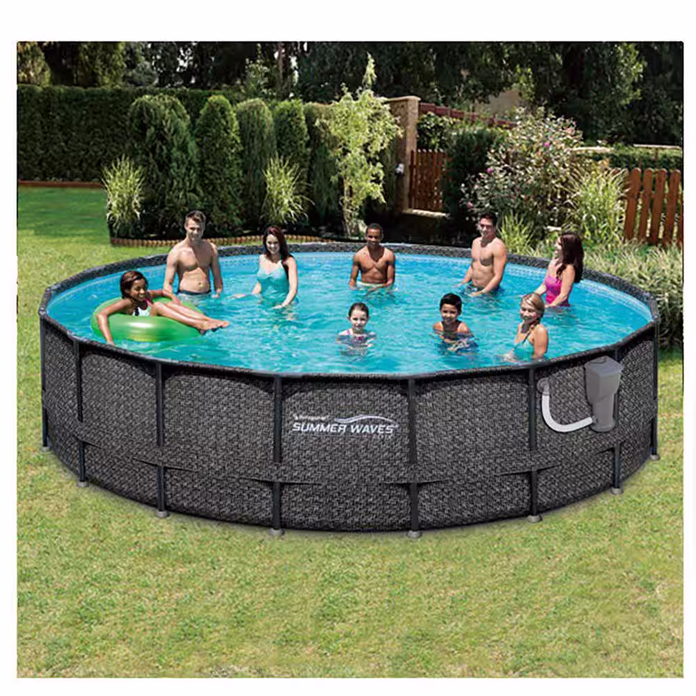 Summer Waves Elite Wicker 18 ft. x 18 ft. Round 48 in. Deep Metal Frame Pool Package
