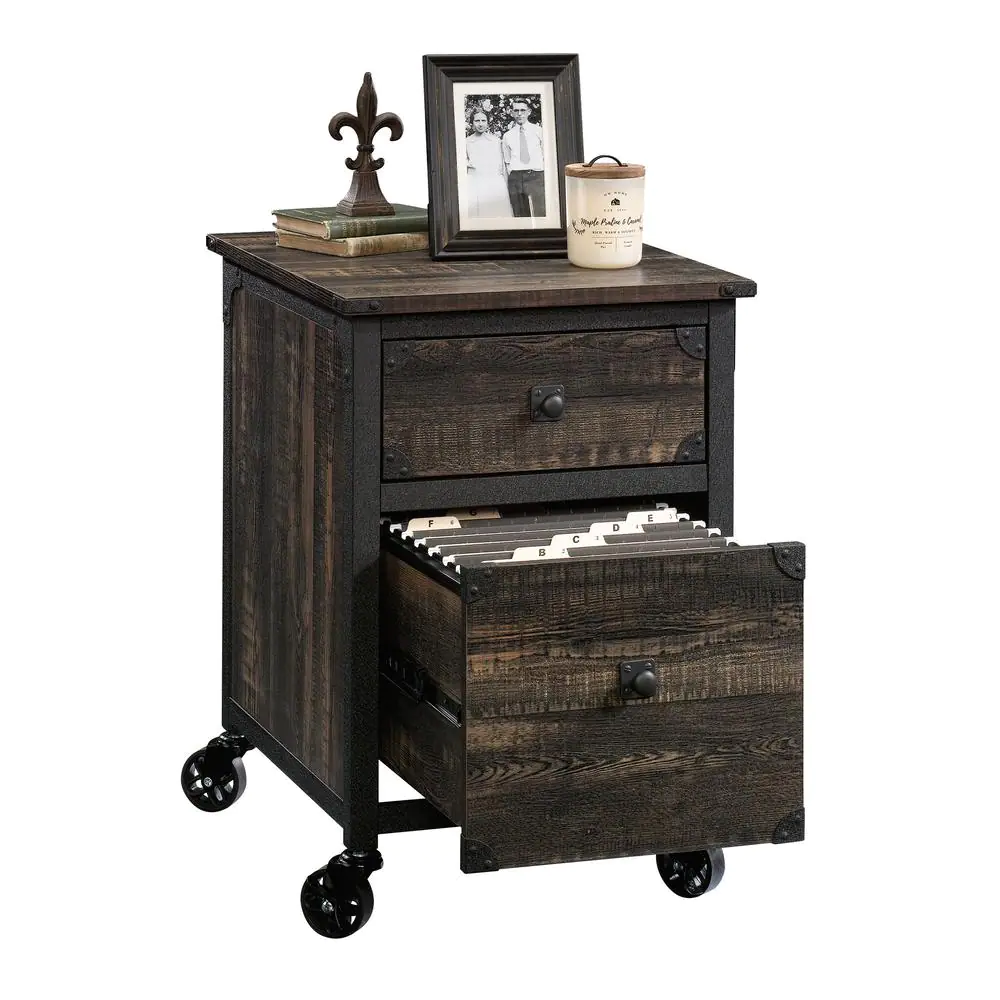 SAUDER Steel River Carbon Oak File Cabinet with Casters