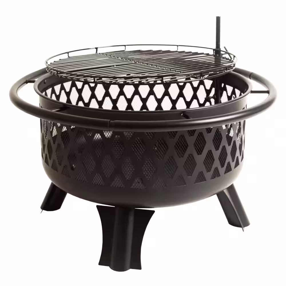 Hampton Bay Piedmont 30 in. Steel Fire Pit in Black with Poker