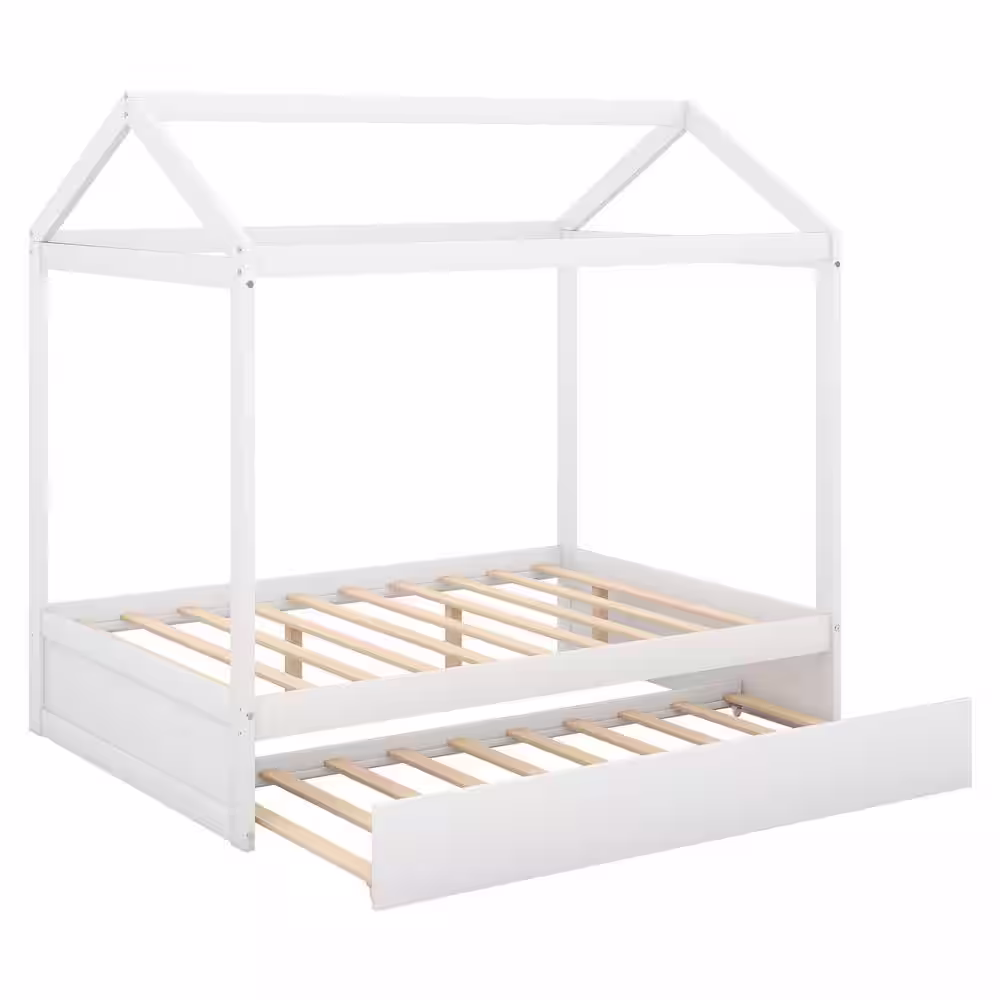 Harper & Bright Designs White Full House Bed with Trundle
