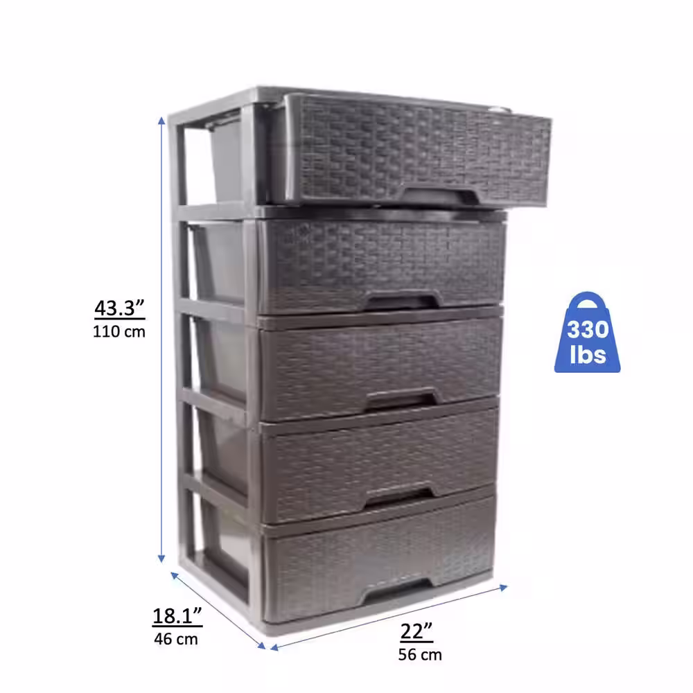 Inval Sanchia 21.84 in. W x 31.76 in. H x 17.86 in. D 5-Drawer Freestanding Storage Cabinet in Espresso with an Open Frame