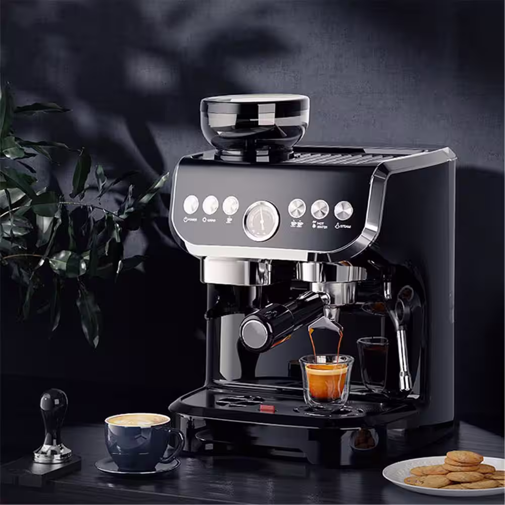 None 10 Cup Black Drip Espresso Machine Coffee Maker with Build in grinder, Automatic off, Milk Froth