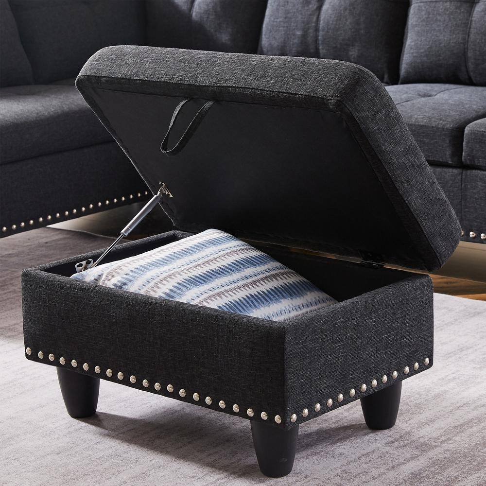 Seafuloy 97.5 in W Square Arm 3-piece L Shaped Linen Sectional Sofa in Black w/Cupholder