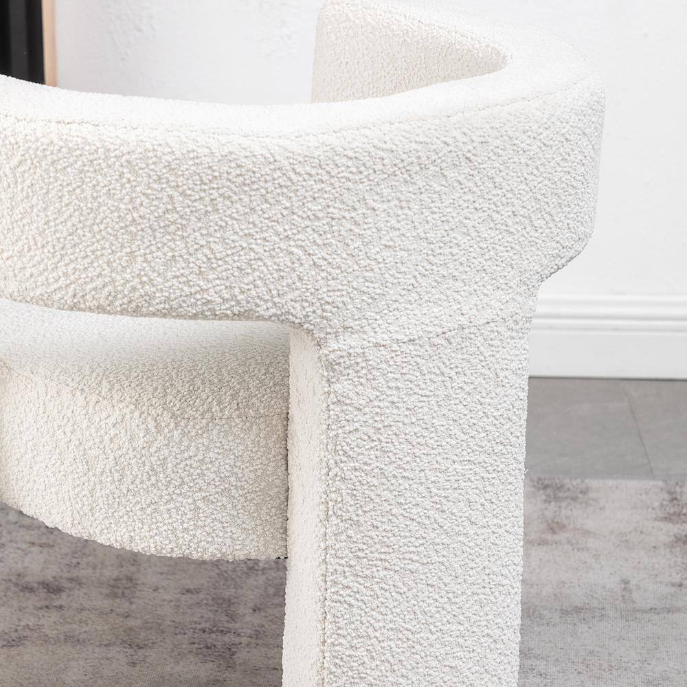 KINWELL White 28 in. Wide Boucle Upholstered Square Armchair Set of 2