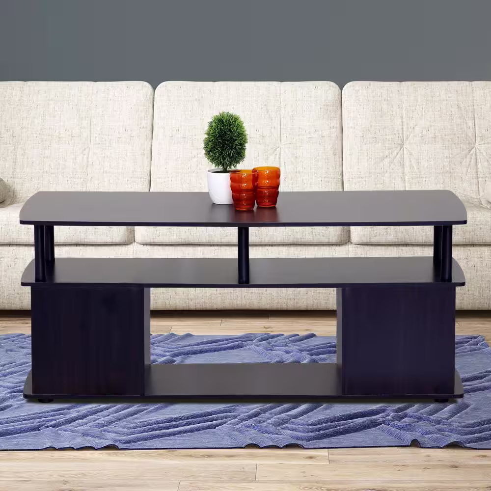 Furinno Jaya 48 in. Blackwood Large Rectangle Wood Coffee Table with Shelf
