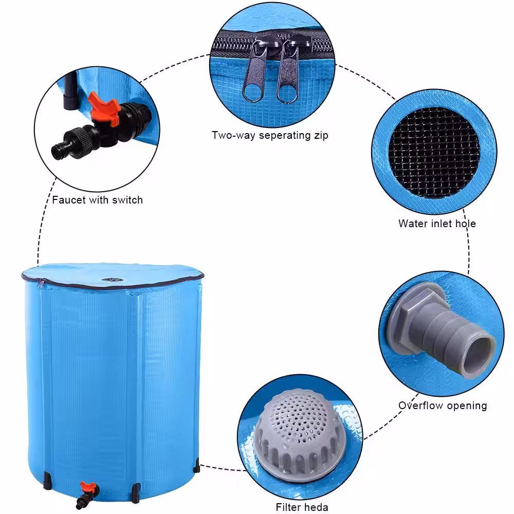 None 50 Gal. Blue Collapsible Rain Barrel