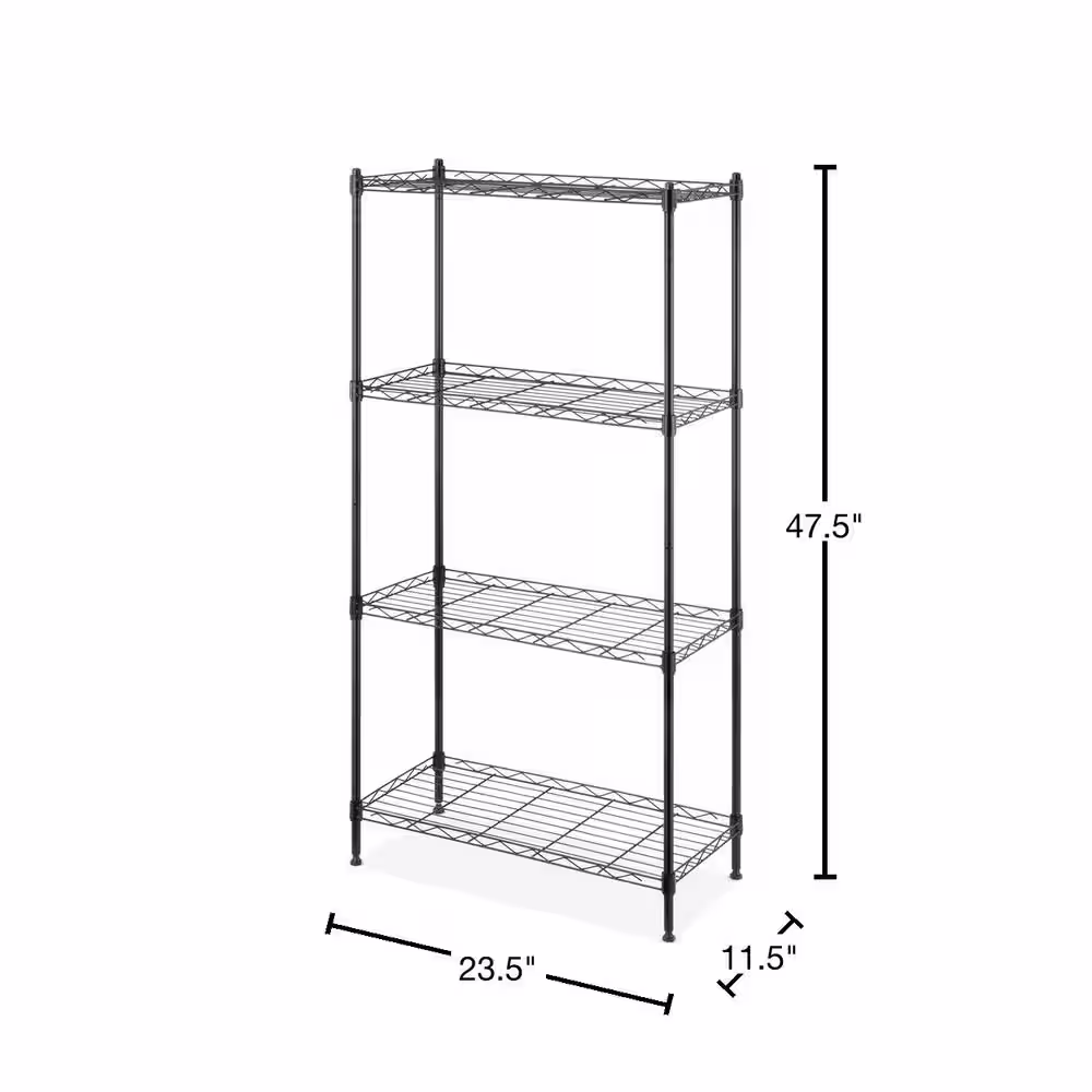 Whitmor Black Supreme 4-Tier Steel Wire Shelving Unit (23.50 in. W x 47.50 in. H x 11.50 in. D)