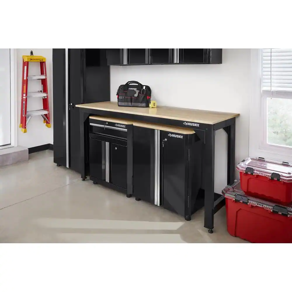 Husky Ready-To-Assemble 6 ft. Solid Wood Top Workbench in Black
