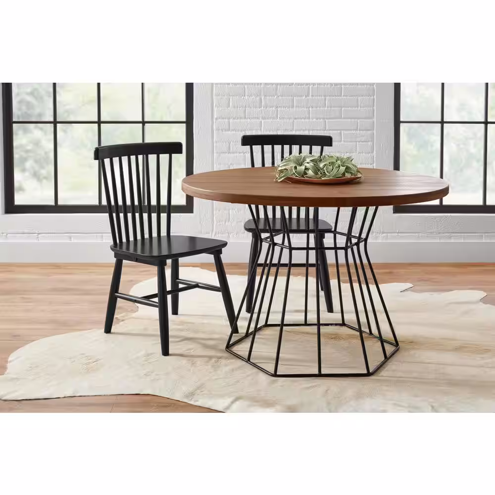 StyleWell Black Windsor Solid Wood Dining Chairs (Set of 2)