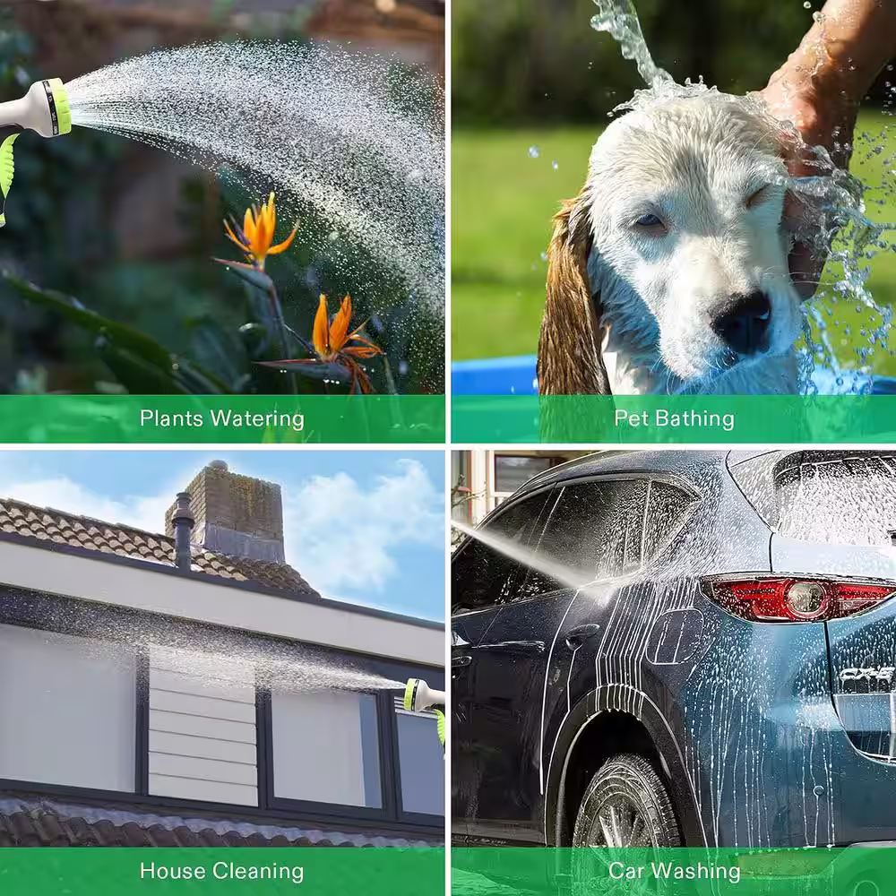 VIVOGROW 0.4 in. Dia. x 50 ft. Stainless Steel Water Hose with Brass Fittings and 10 Function Nozzle