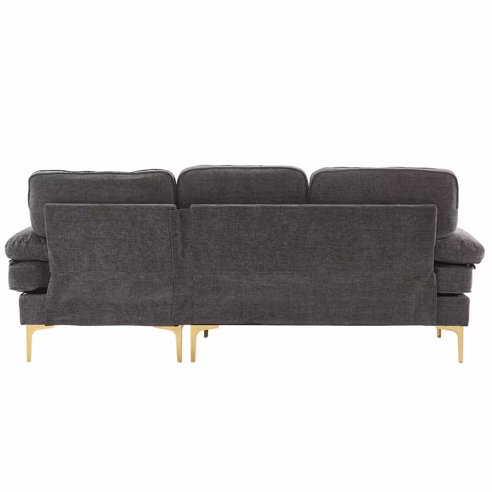 None 83 in. Wide Square Arm Chenille Mid-Century L-Shaped Sofa in Dark Gray 3-Seats