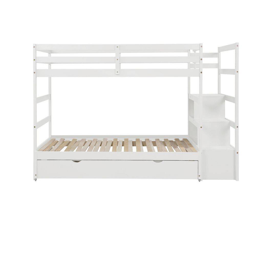 None White Twin Over Twin/King (Irregular King) Bunk Bed with Twin Trundle, Extendable Bunk Bed
