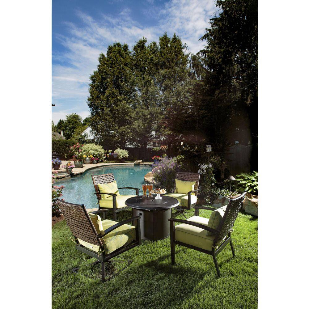 Alfresco Bay Ridge 36 in. x 25 in. Round Aluminum Propane Gas Fire Pit Table with Glacier Ice Firebeads