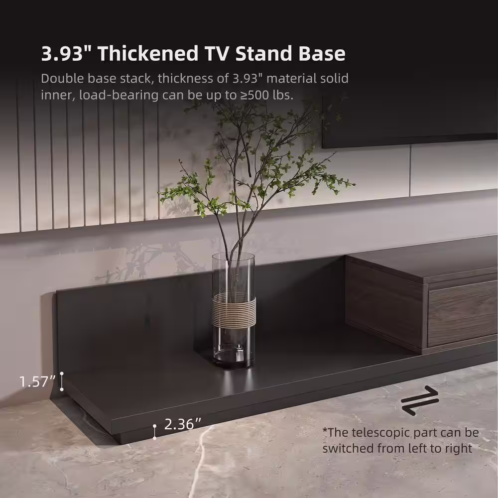 THE RIGHT PATH 118 in. Modern Walnut Veneer Retractable TV Stand Extendable Media Console with 3 Drawers