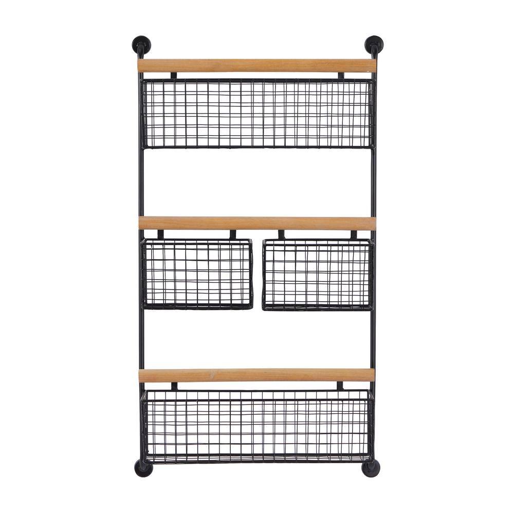 Litton Lane Black 4 Hanging Baskets Metal Wall Shelf