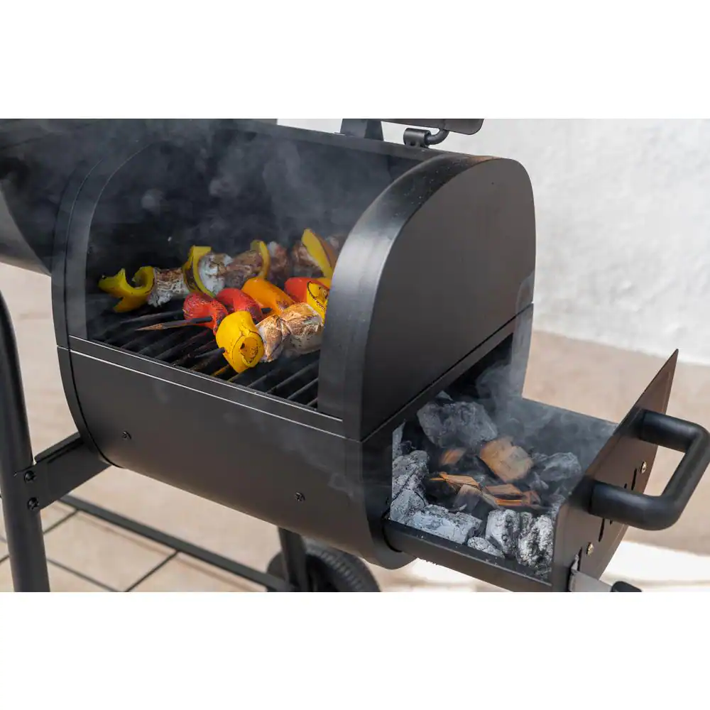Nexgrill 29 in. Barrel Offset Charcoal Smoker and Grill in Black