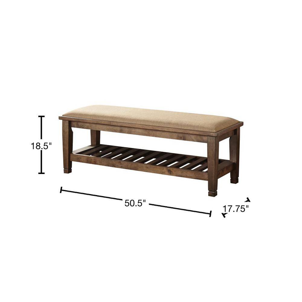 Coaster Home Furnishings Burnished Oak and Beige Bench with Lower Shelf 18.5in x 50.5in x 17.75in